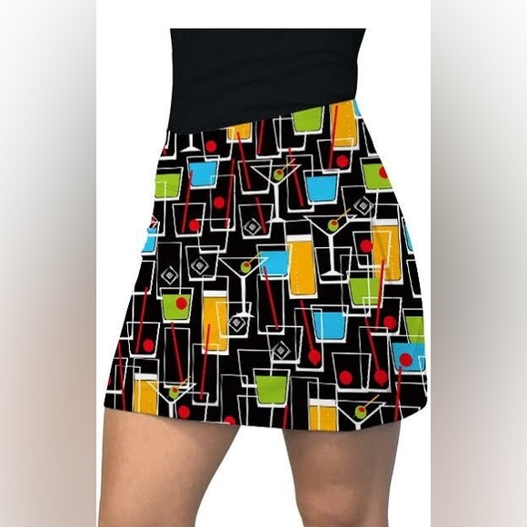 Loudmouth Golf Happy Hour Skort Black Cocktail Martini Womens Size 00 Pre-Owned